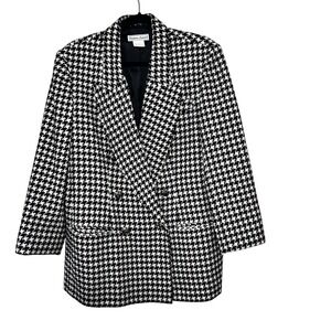 Stephanie Andrews Blazer Women 14p Black White Houndstooth Old Money Double Brst
